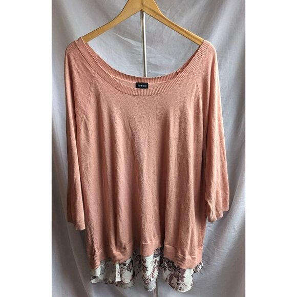 TORRID Peach Pink Raglan 2fer Sweater w/ Paisley Underhem Boatneck Size 4 - Picture 3 of 8